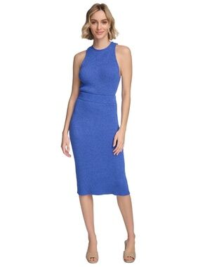 Calvin Klein Women's Ribbed MIDI Sweater Pencil Skirt - Dazzling Blue - Size L
